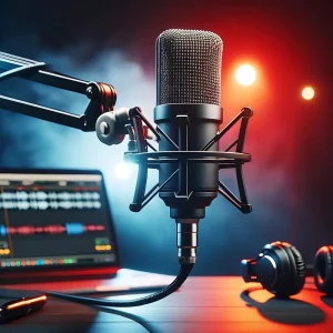 podcast, studio, microphone, headphones, laptop, audio production, professional setup, modern design, sleek equipment, podcasting, digital media, recording studio, sound quality, tech setup, high-quality audio, minimalistic, podcast equipment, recording gear, mic arm, ambient lighting, sound recording, podcast studio, interview, ai generated, podcast, podcast, podcast, podcast, podcast, studio, microphone, recording studio, recording studio, recording studio
